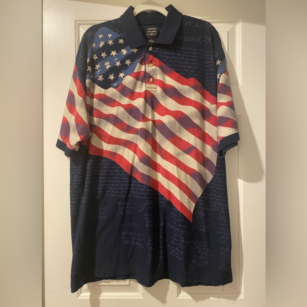 💥Cotton Traders all over print America Flag polo shirt XL